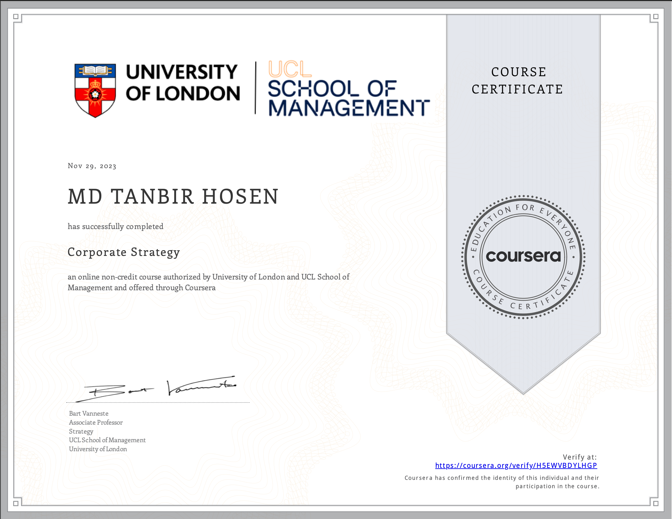 Extra Curricular Certificate