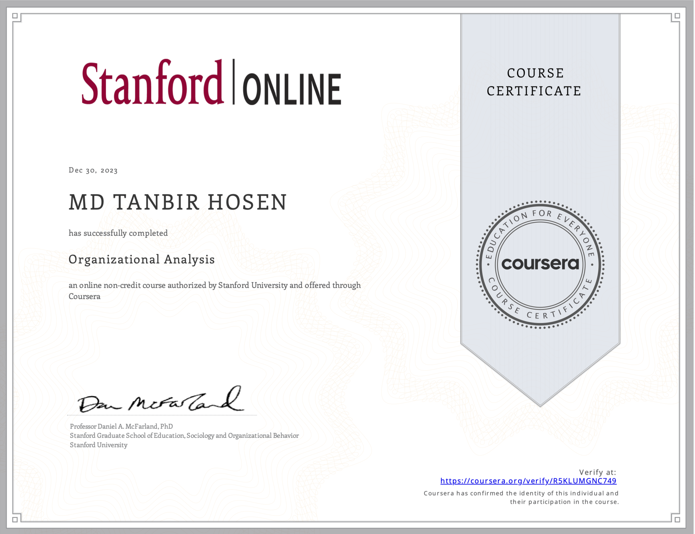 Extra Curricular Certificate