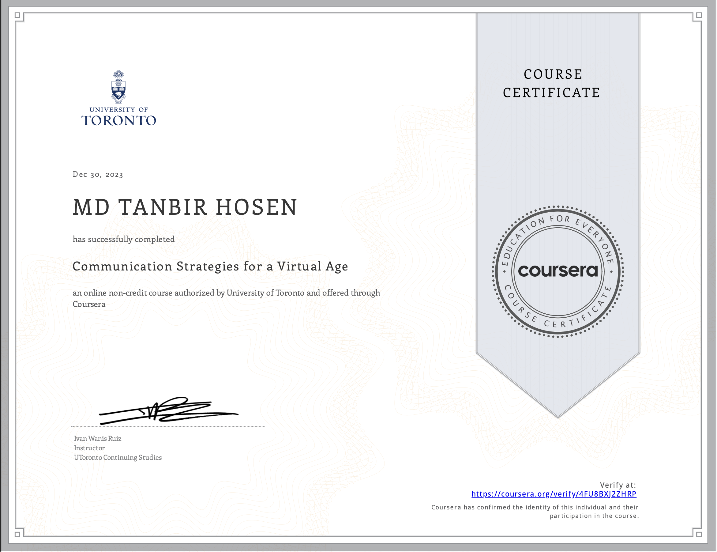 Extra Curricular Certificate